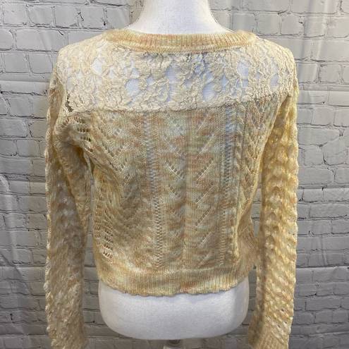 Delia's  Sweater Cropped Open Knit Peach & White-Small