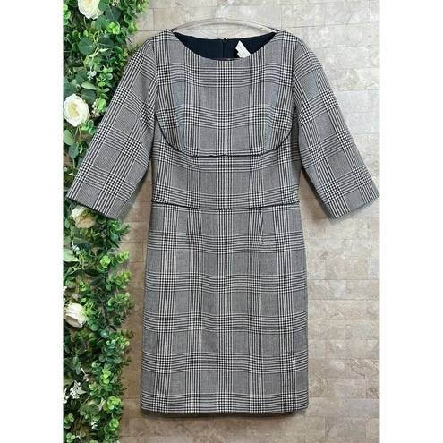 Stella McCartney  Houndstooth Plaid Boat Neck Wool Blend Dress Gray 42 US 6/8