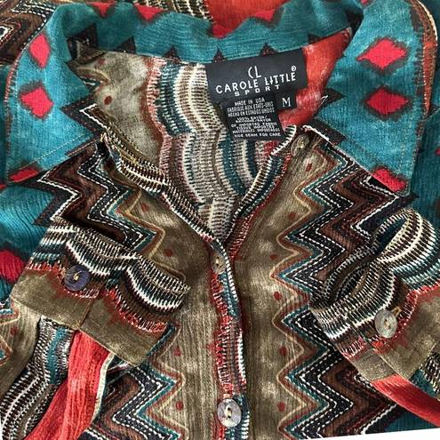 Carole Little  Vintage Zig Zag Diamond Print Blouse Art To Wear Women's Size M