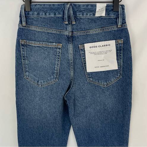 Good American New  Slim Straight High Rise Raw Hem Ankle Jeans Blue Size 4 / 27