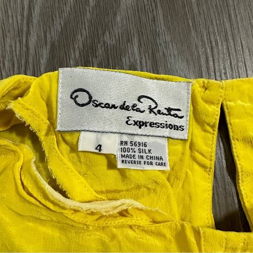 Oscar de la Renta  100% Silk Yellow Short Sleeve Semi Sheer Top Size 4