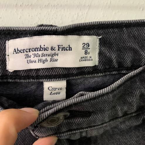 Abercrombie & Fitch 29/8 Short Curve Love 90s Straight High Rise Jeans Dark Grey