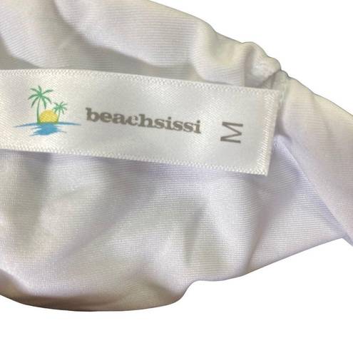 Beachsissi  Women's Swimsuit Sz M New Halter Black White Ruched Sides Plunge