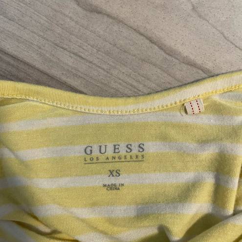 Guess  Yellow And White Stripped Form Fitting Scoop Neck Cropped Top- Size XS