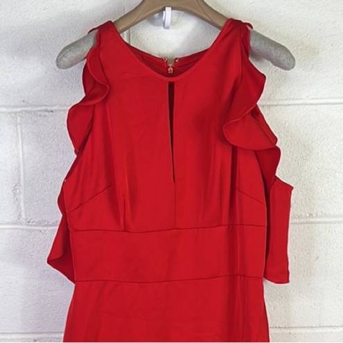 Monique Lhuillier RTR ML 
Red Ruffle High Low Gown Sz 12 Wedding open front NYE