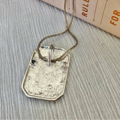 American Vintage Vintage “Jayne” Silver Tone Charm Pendant Necklace Rectangle Scroll Work Metallic Pin