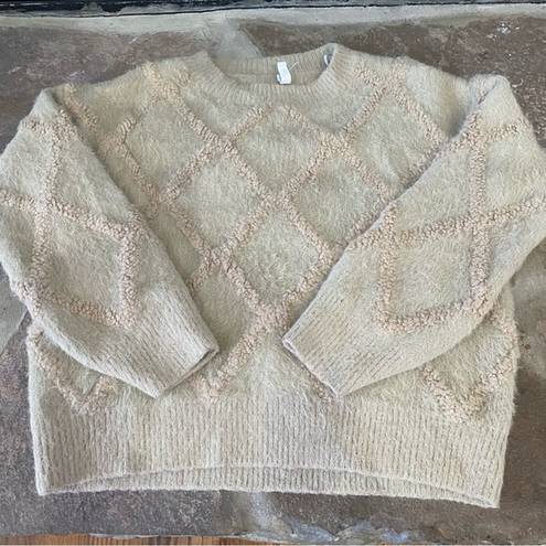 Wishlist  size M textured eyelash crew sweater beige camel tan chunky nwot fuzzy