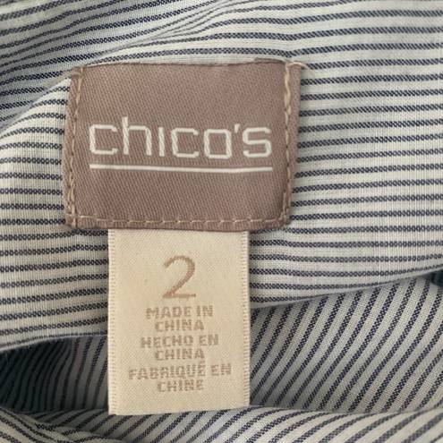 Chico's Chico’s blue and white stripe long cotton blouse roll up sleeves Size 2 Large 12