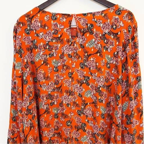 Jason Wu J  Long Sleeve Foil Print Woven Blouse w/ Lace Trim Size 2X Orange Red