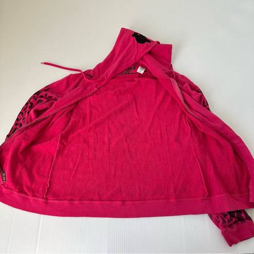 Free City  Leopard Zip Hoodie Fuschia, S