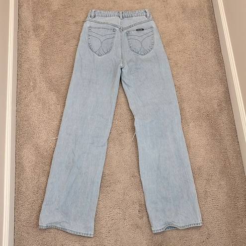 Rolla's  Heidi High Rise Loose Straight Jeans in Holiday Blue Busted Knee Size 24