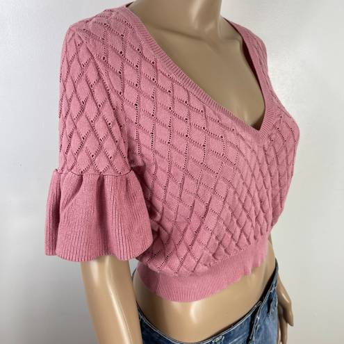 Tularosa Revolve  Pink V-Neck Crop top dusty rose flutter sleeve Sweater medium