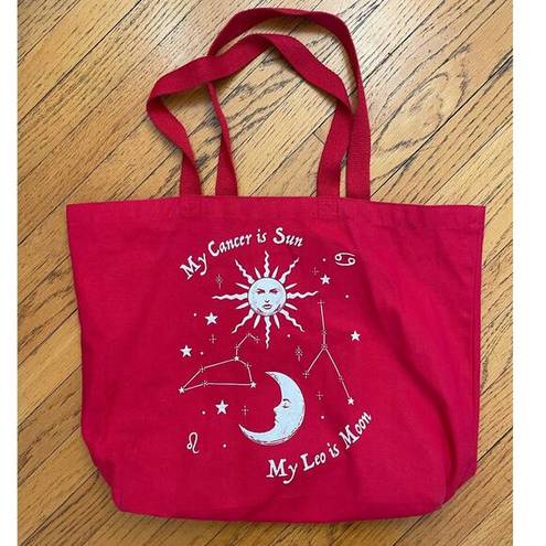 The Moon Astrology Leo Cancer Sun Red Cotton Canvas Tote Bag