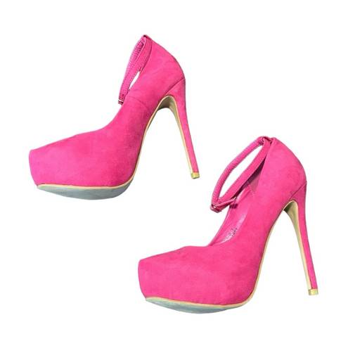 Bella Marie , hot pink, suede Mary Jane Pumps.