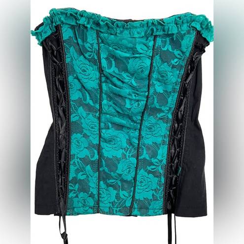 Tripp NYC  teal lace corset bustier crop top y2k