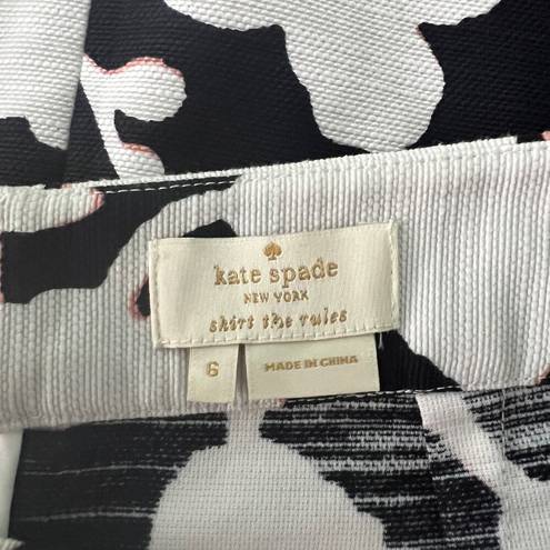 Kate Spade  Knee Length Pencil Skirt Black White Pink Floral Print Womens Size 6