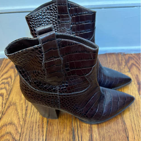 Gibson Latimer Booties 7M Gia Ankle Cow Leather Brown Snakeskin Print Women