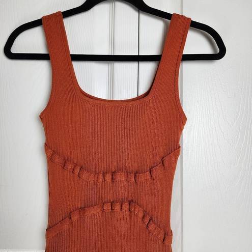 Daisy  Orange Ribbed Stretchy Fitted Jumpsuit Bodysuit Catsuit Tank Scoop Neck M