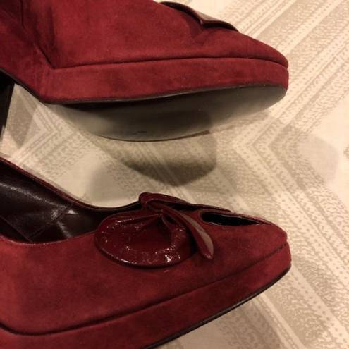 DKNY  Maroon Laurel Flowered Suede Peep Toe Heels