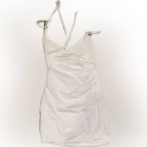 Naked Wardrobe NWOT  Strapped in Ruche Body Con mini Dress white sz M