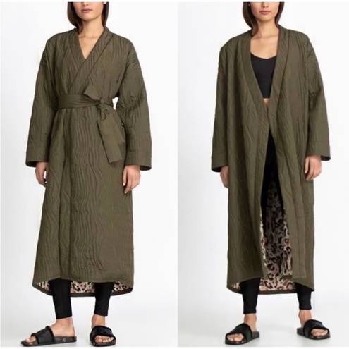 Johnny Was CALME  Coat Size Large Ava Quilted Robe Coat Olive Green Belt NWT