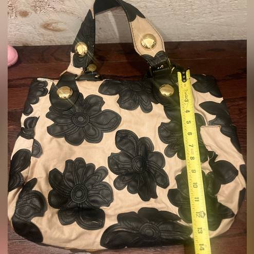 Big Buddha  Nude & Black Mixed Media Leather Flower Tote Bag