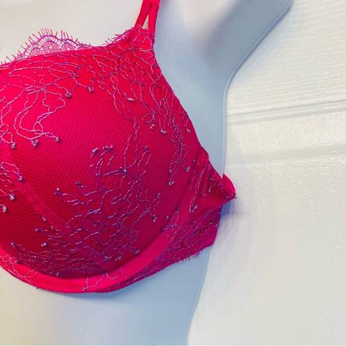 Victoria's Secret  Bombshell Plunge Super Push Up Bra Lace 36A add 2 Cups Pink