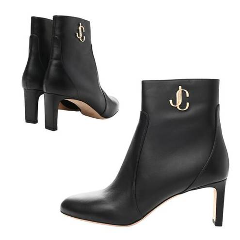 Jimmy Choo  85mm JC Logo Black Calf Leather Ankle Boots Size 37