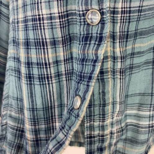 Style & Co  Plaid Button Up Long Sleeve Pearl Snap Blouse Sz XS