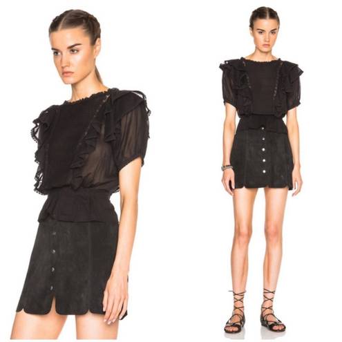 Isabel Marant 💕 ETOILE💕 Black Ruffled Nathan Blouse ~ 100% Cotton Black 34 EU