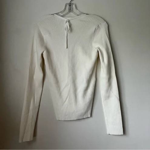 Petal and Pup  Paelia White Ribbed Knit Tie Neck Top 8