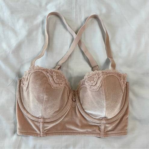 Victoria's Secret  Women's 32DD Pink Crushed Velvet Corset Style Soft Bra Lined