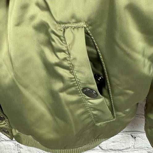 American Eagle AEO Flight Bomber Jacket Sherpa-Lined Hooded Satin Green L