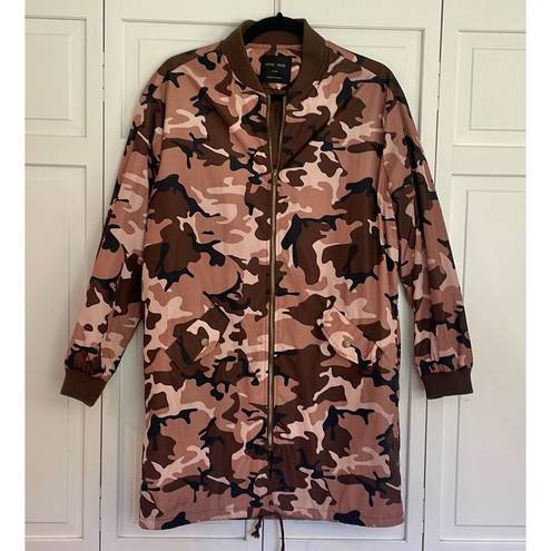 Love Tree  pink brown camo long bomber jacket size large