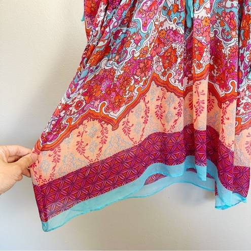 Gottex  Colorful 100% Silk Kaftan Sheer Swim Coverup Dress Size Small