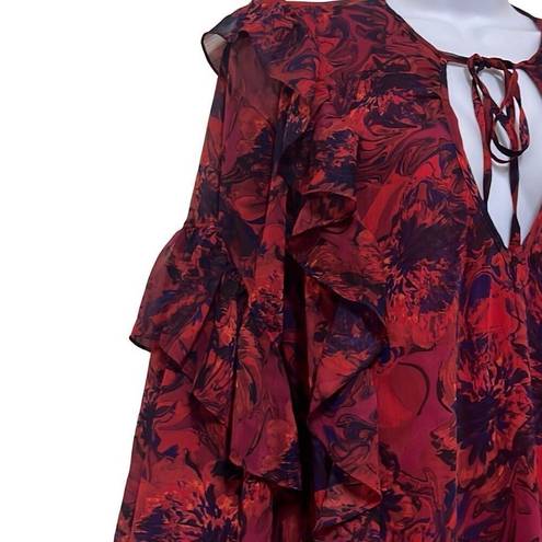 Cinq à Sept 5a7 Cinq A Sept Womens 6 Mini Tent Dress Black Red Floral Ruffles Keyhole NWT