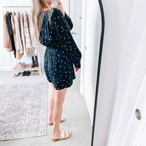 Free People  Black Printed Long Sleeve Romper  