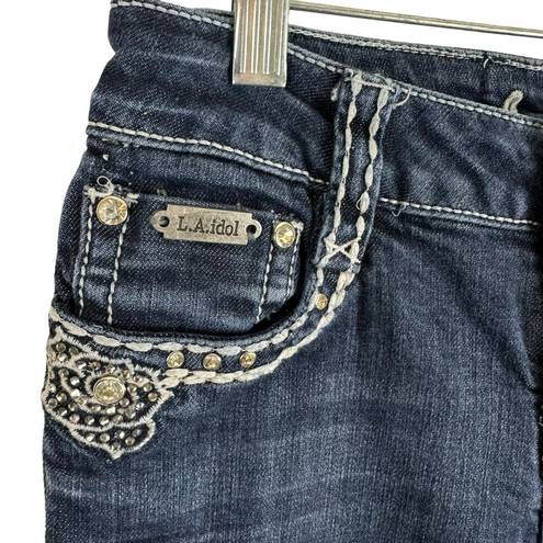 L.A. Idol USA  Medium Wash Low Rise Embellished Studded Straight Leg Jeans Size 3