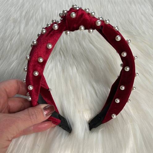 Mulberry  & Grand Red Velvet Pearl Knotted Headband