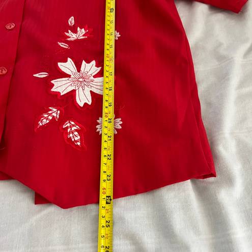 Bonworth red embroidered short sleeve button down top Size L Condition: Perfect Color: red/white  Details : - See photos for approx. measurements laying flat - Button-down  - Self-tie on the back  - Can be styled in many ways Extras:  - I ship between 1-2 days