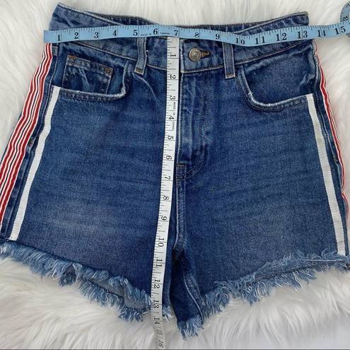 Mango  High Waisted Festival Striped Jean Shorts 2 cut off denim concert rocker