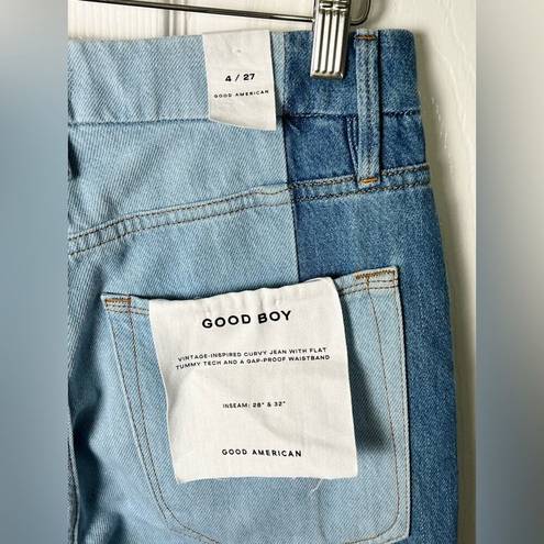 Good American  Cotton Good Boy Two Tone High-Rise Straight Boyfriend Jeans 4 / 27