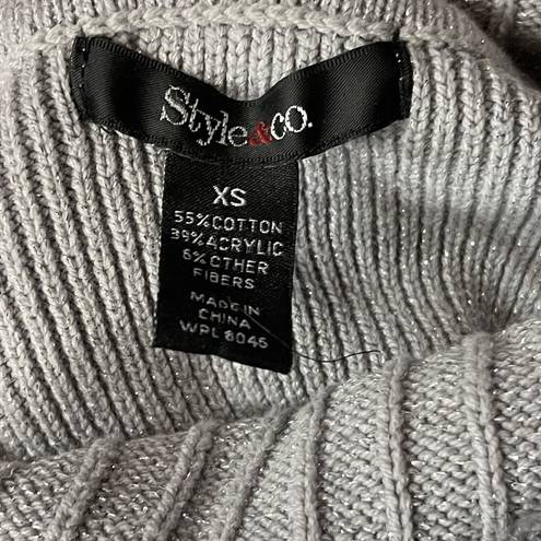 Style & Co  X-Small A-Line Sweater Dress 3/4 Sleeve Cowl Neck Stretch Silver Gray