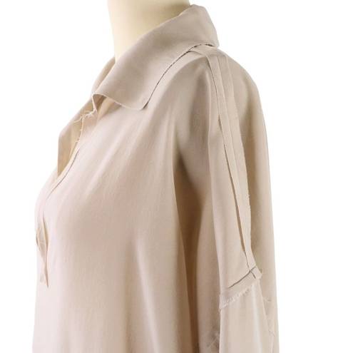 Edge LANVIN Silk Taupe Reversed Seam Raw  V-neck Blouse Top L/XL