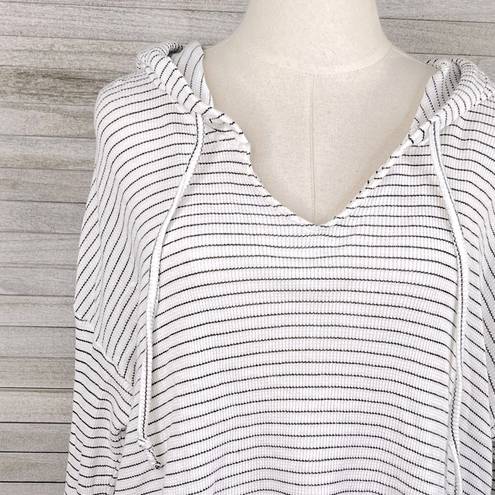 Roxy  Lightweight Knit Pullover Hoodie White w Black Stripes-XL