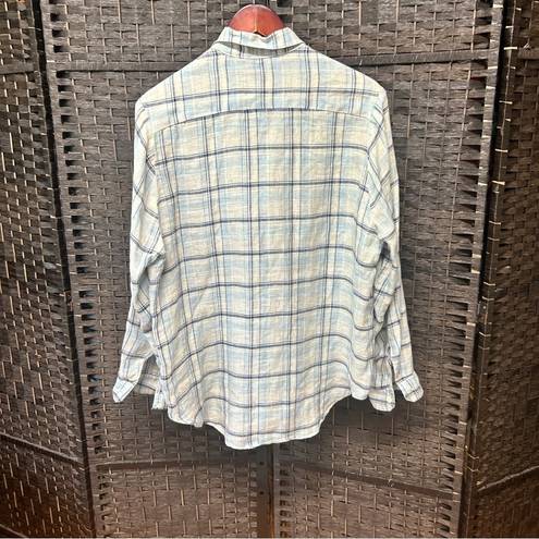 CP Shades  linen tunic blouse XS Small window pane blue long sleeved boho