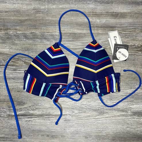 Hula Honey  Women's Navy Skinny Mini Stripe Push-Up Midkini Swim Top sz Jr’s S