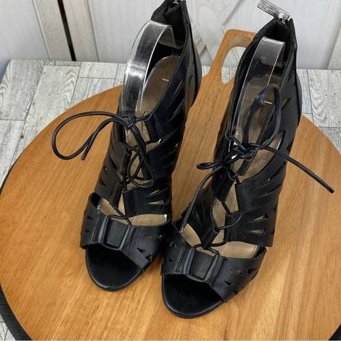 Jessica Simpson  Emelia Cage Lace Up Bootie Heels Black 7.5