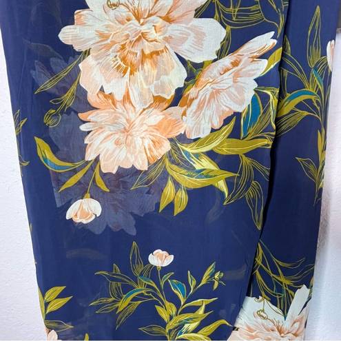 Luxology Navy Floral Print Chiffon High Low Faux Wrap Dress Size 16 New!