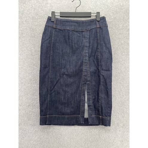 White House | Black Market WHBM Women's Blue Denim Skirt Midi Pencil Dark Wash Size 4 Petite